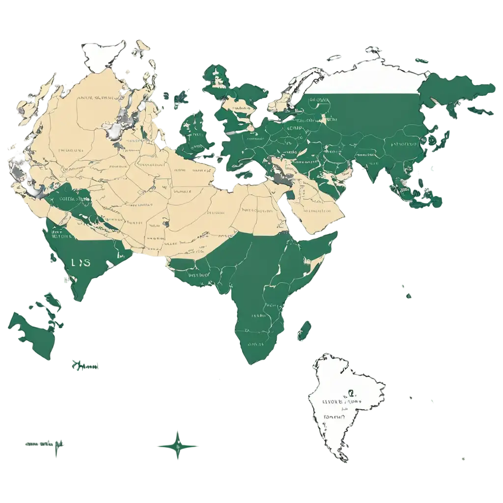 World-Map-PNG-with-Dark-Green-Land-and-Islamic-Testimony-of-Faith-Flag-at-Center