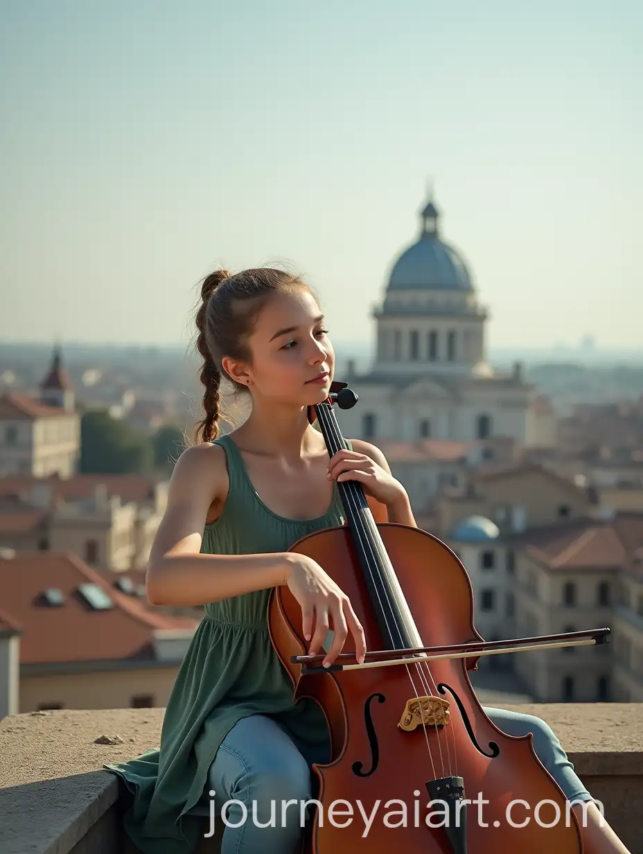 Girl-Sitting-on-Roof-Playing-the-Cello