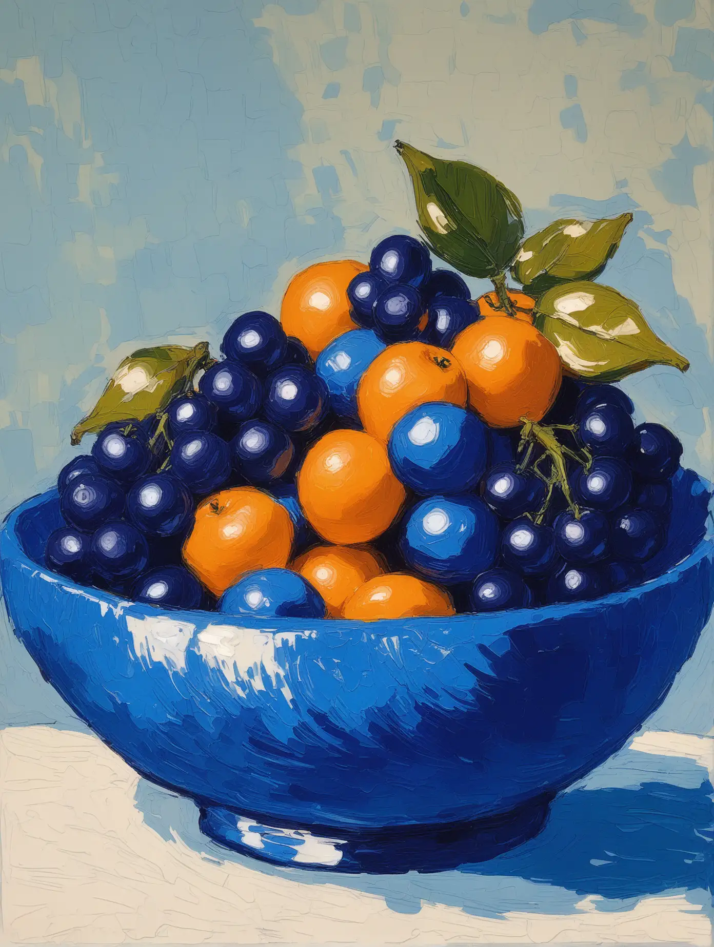 Impressionistic Blue Ceramic Fruit Bowl Drawing