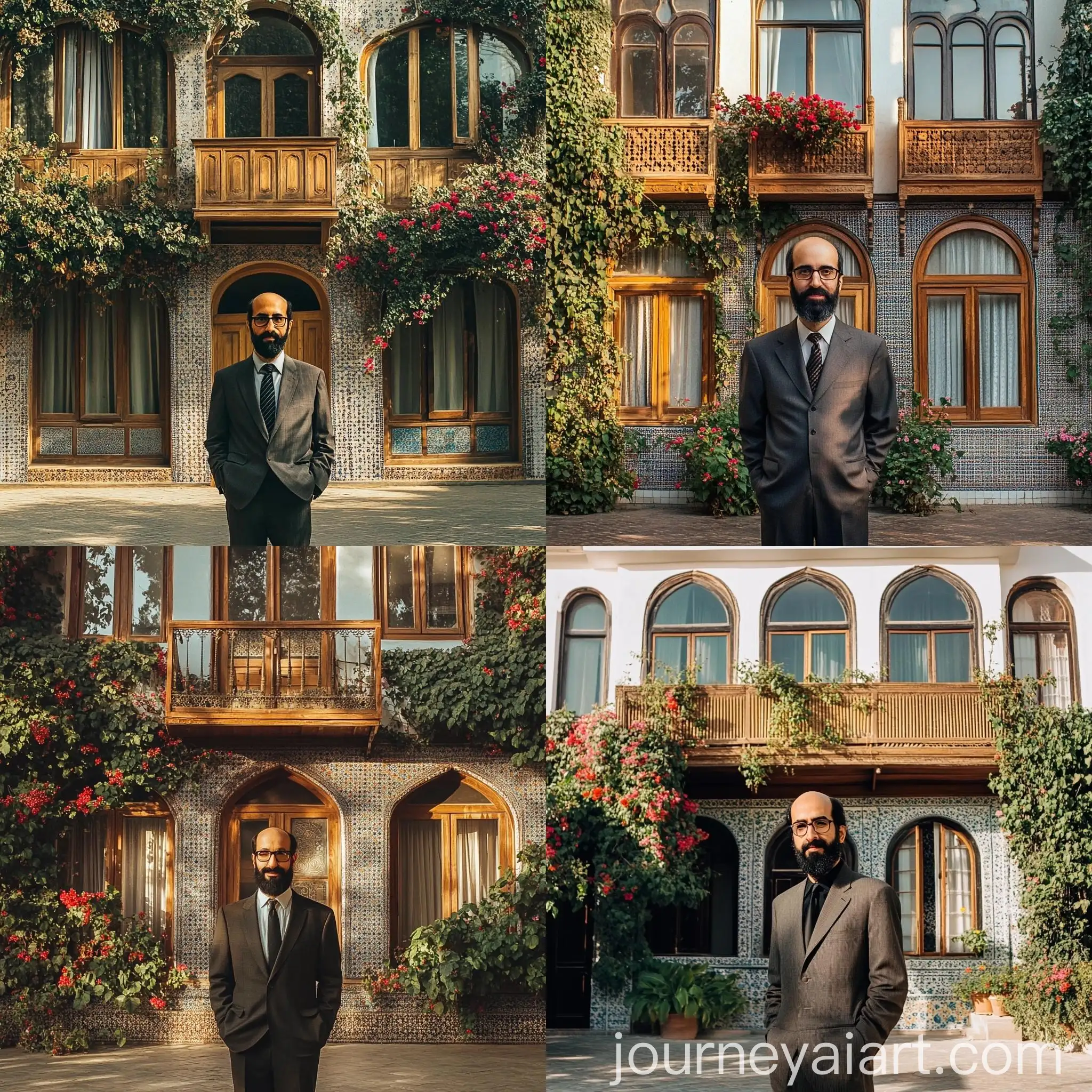 Proud-Man-in-Traditional-Iranian-House-with-Floral-Facade