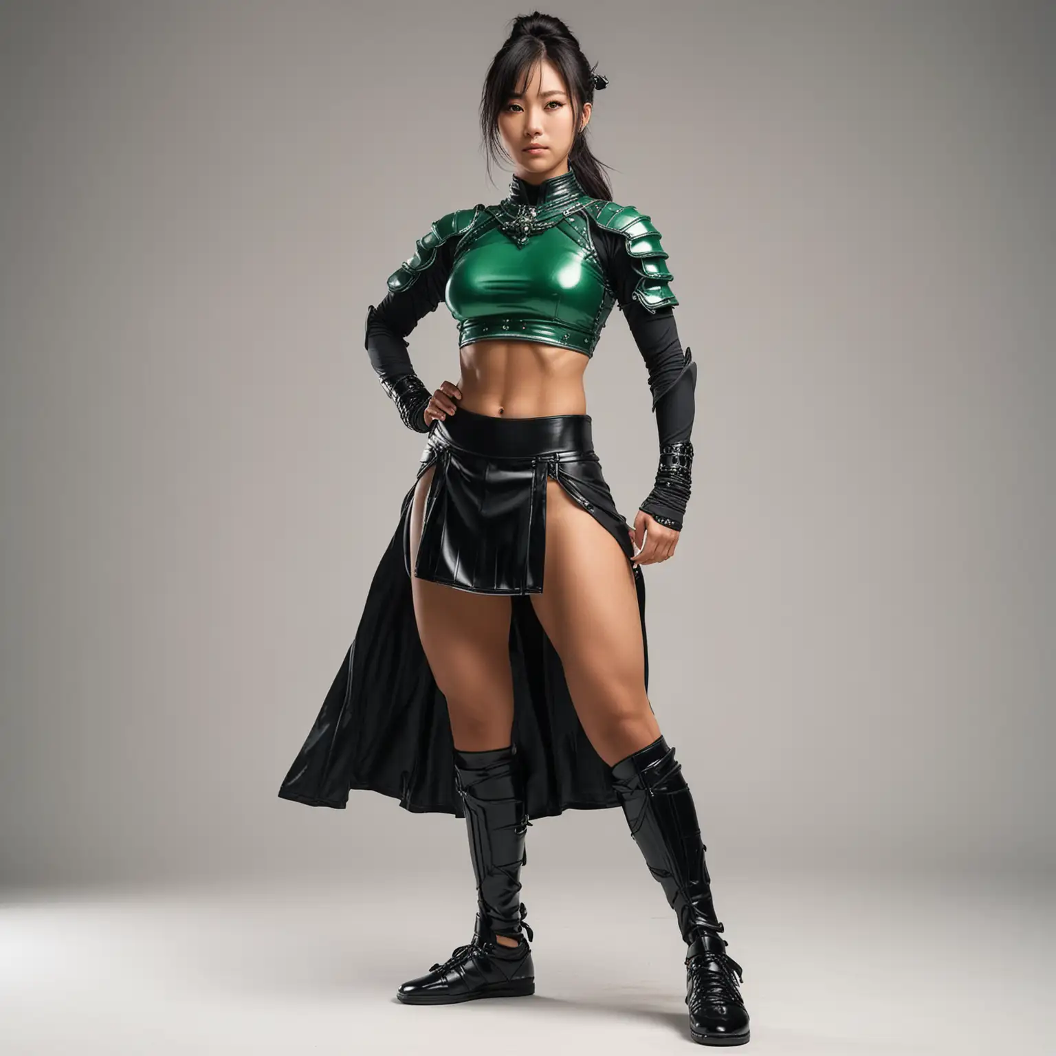 AnimeInspired Japanese Female Bodybuilder in Emerald Samurai Armor