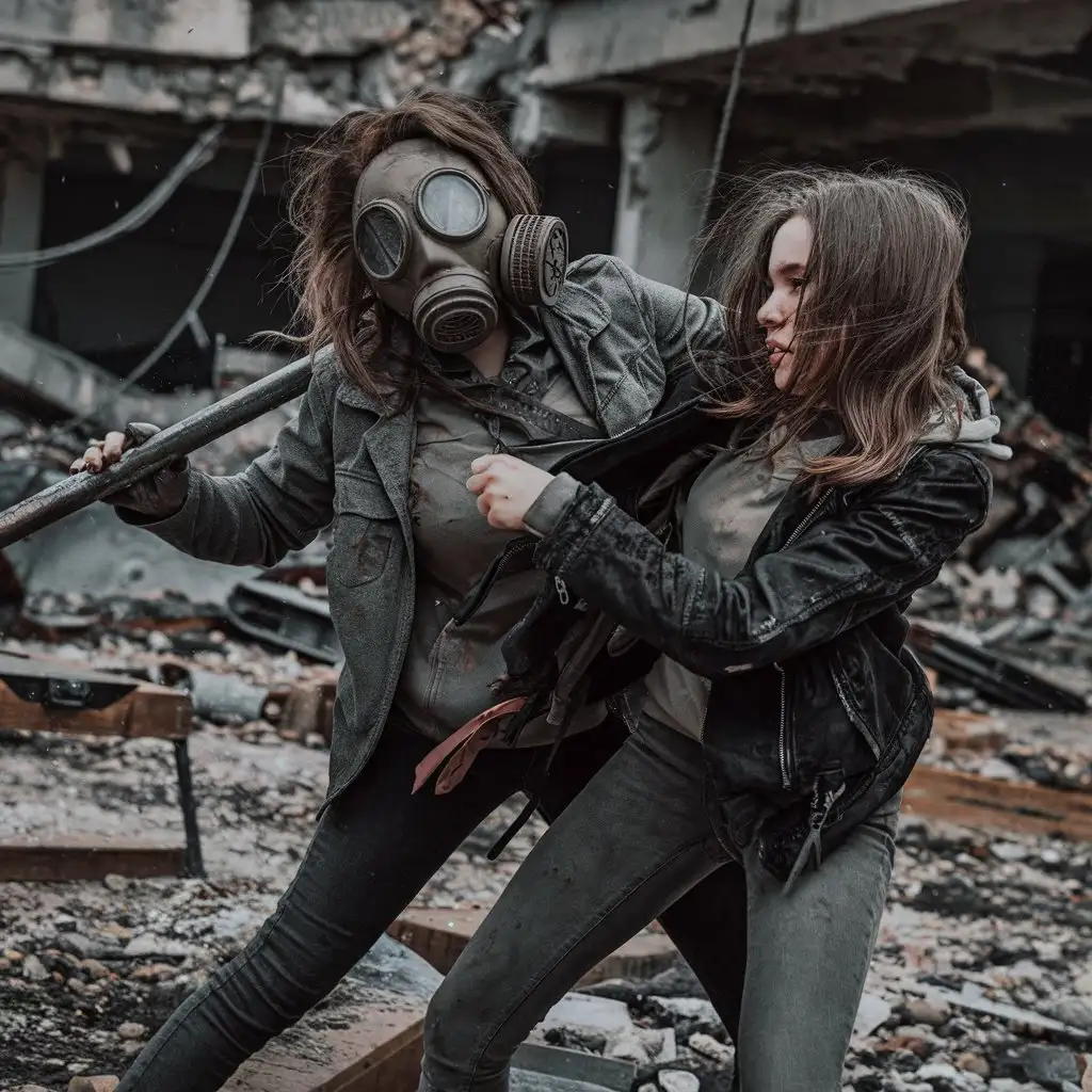 Teen Girls Fighting in PostApocalyptic Setting