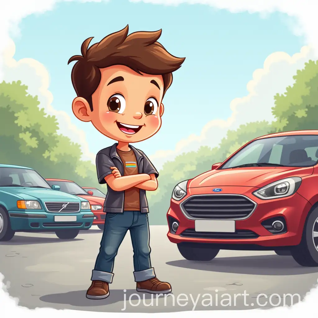 Illustrated-Boy-Character-for-Car-Servicing-Brand-with-Cars-in-Background-and-Satisfied-Family