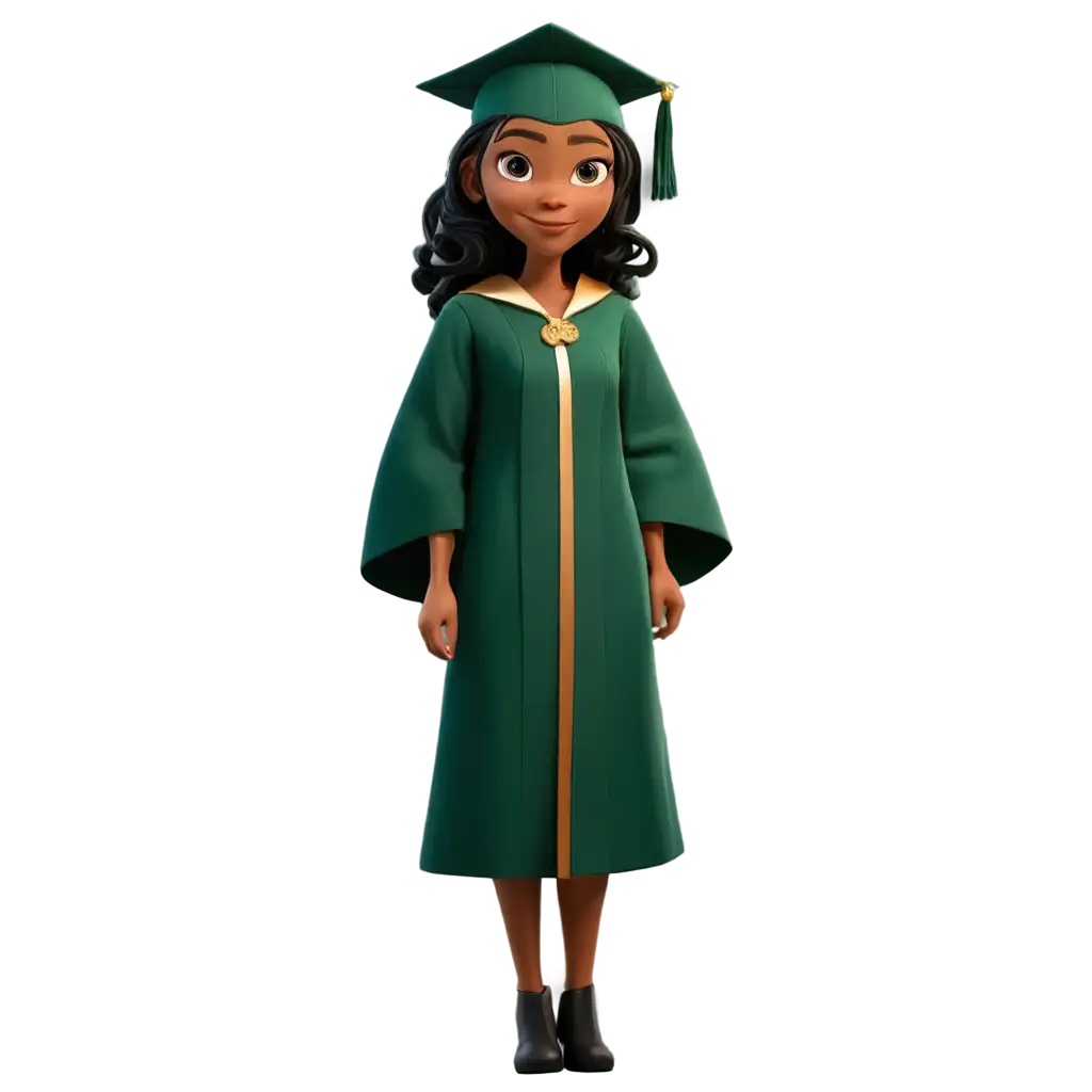 Animated-Woman-Graduates-in-Dark-Green-Toga-and-Black-Graduation-Cap-PNG-Image-Creation-Guide