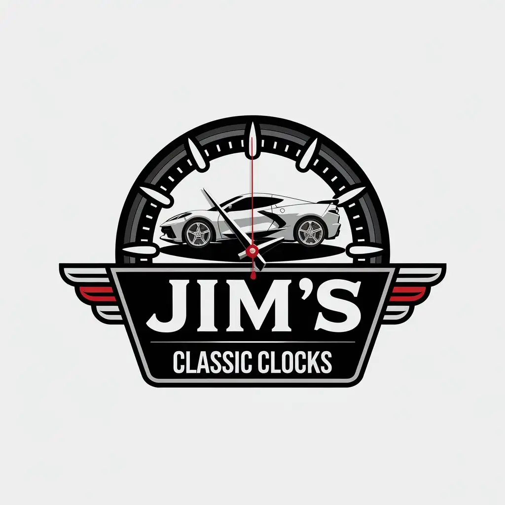 LOGO Design for Jims Classic Clocks Automotive Wall Clocks C8 Corvette with Modern Style