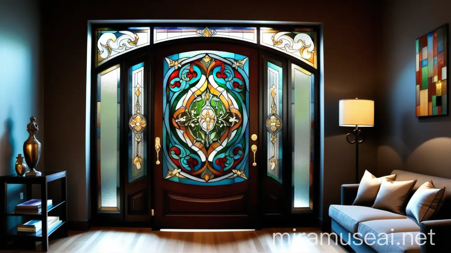 Art Nouveau Tiffany Stained Glass Window in Living Room