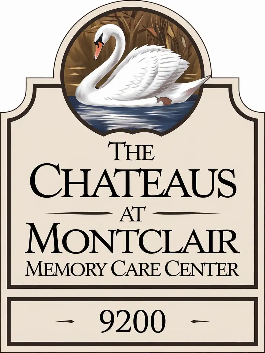 Elegant White Swan Adorns The Chateaus at Montclair Memory Care Center Sign with 9200