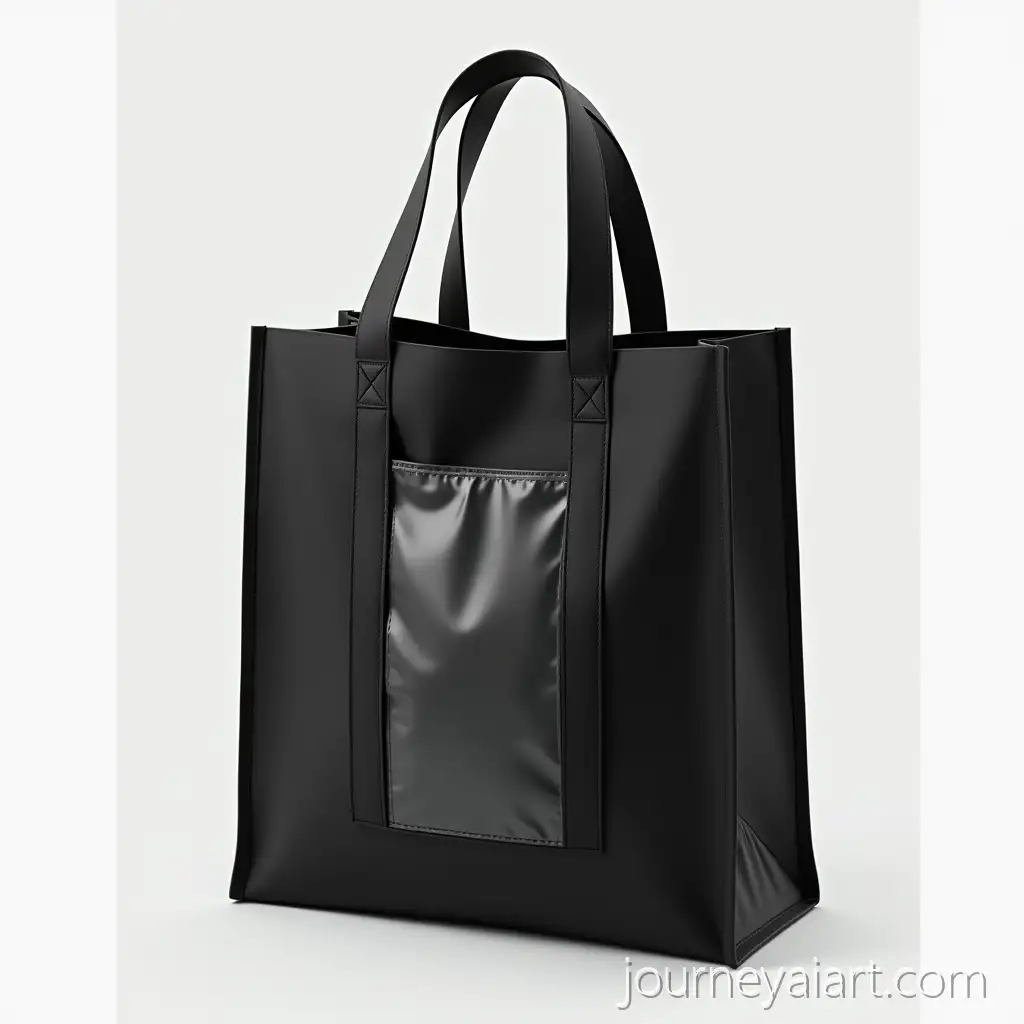 Realistic-Black-Shopper-Bag-with-Center-Transparent-Pocket-in-Studio-Lighting