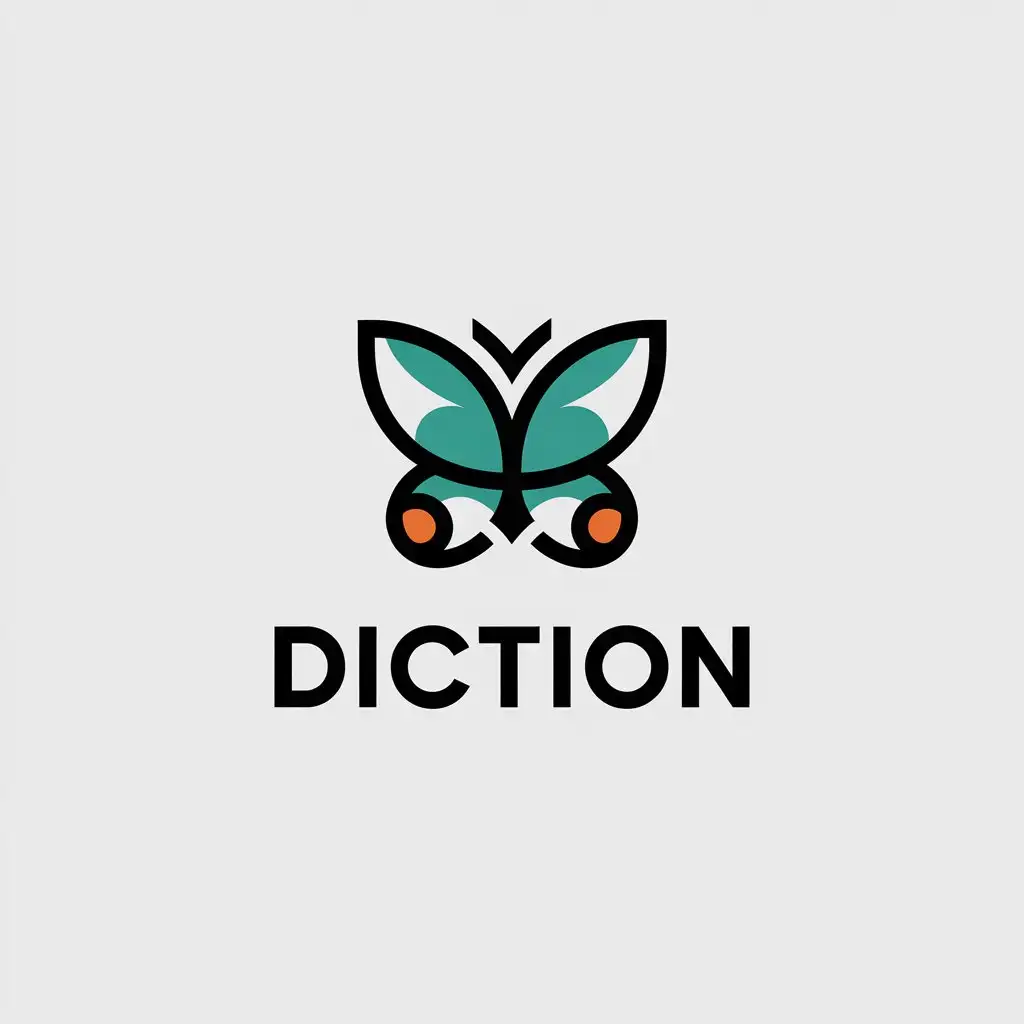 a vector logo design,with the text "DICTION", main symbol:butterfly,Minimalistic,be used in Others industry,clear background