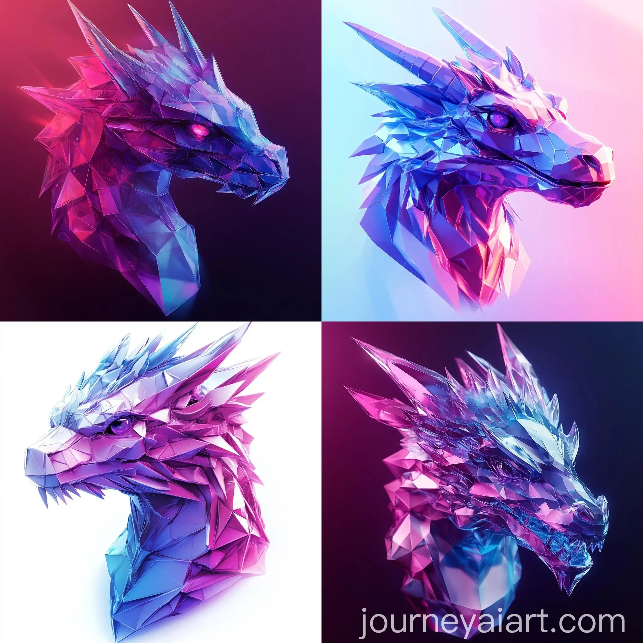 Geometric-Dragon-Head-Sculpture-in-Vibrant-Blue-Purple-and-Pink