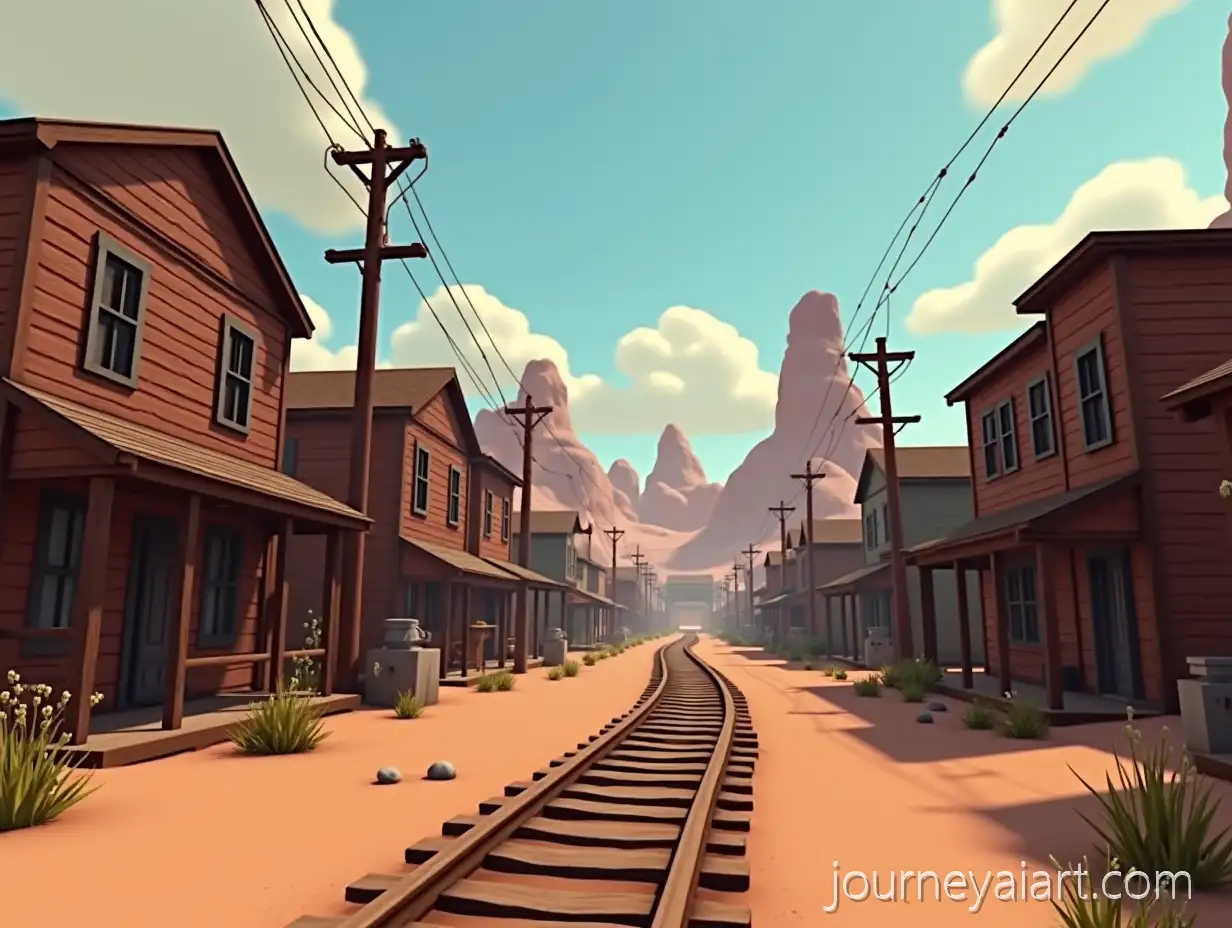 Wild-West-Village-with-Broken-Train-in-Roblox-Style