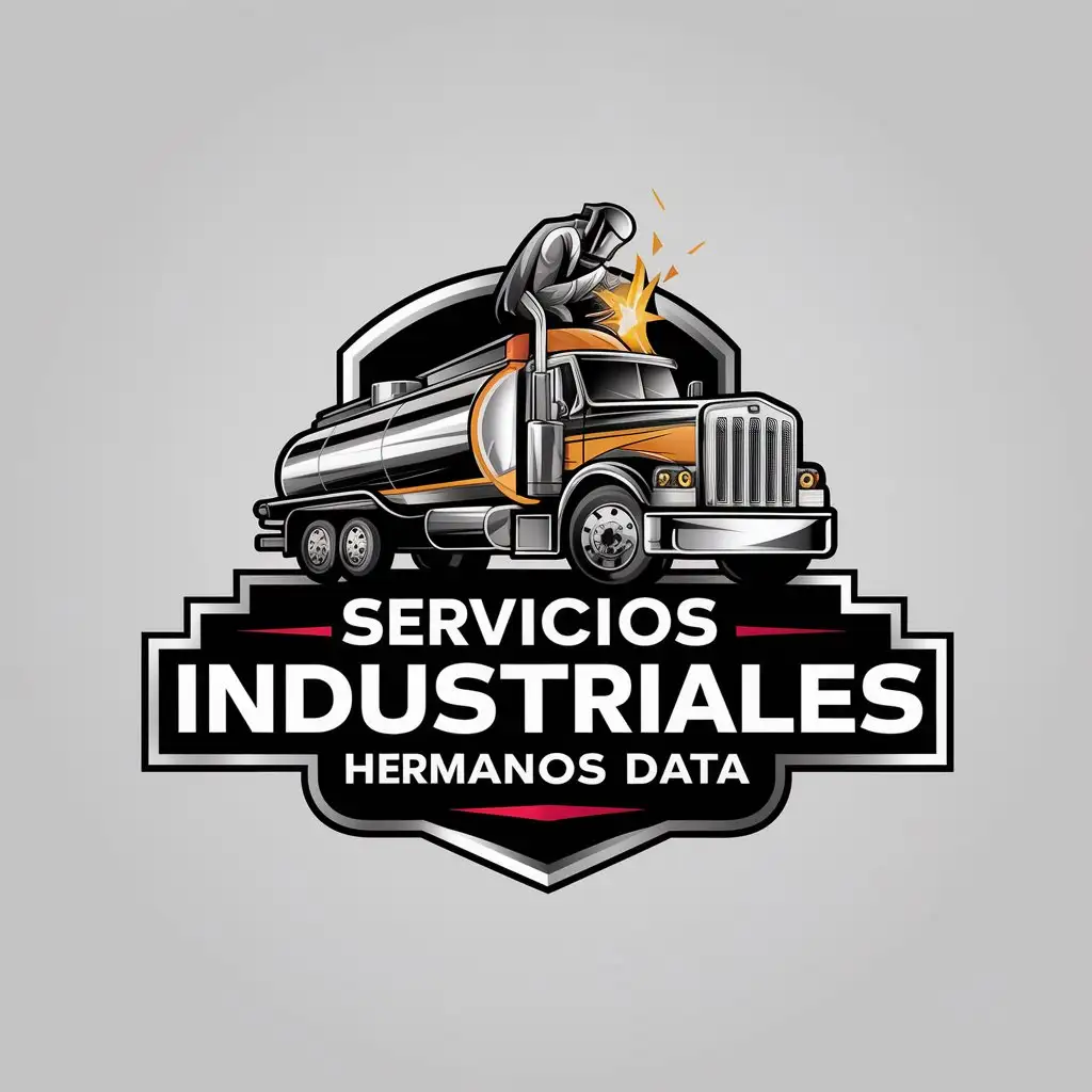 LOGO Design For Servicios Industriales Hermanos Data Elegant ChromeColored Tanker Truck with Welding Worker