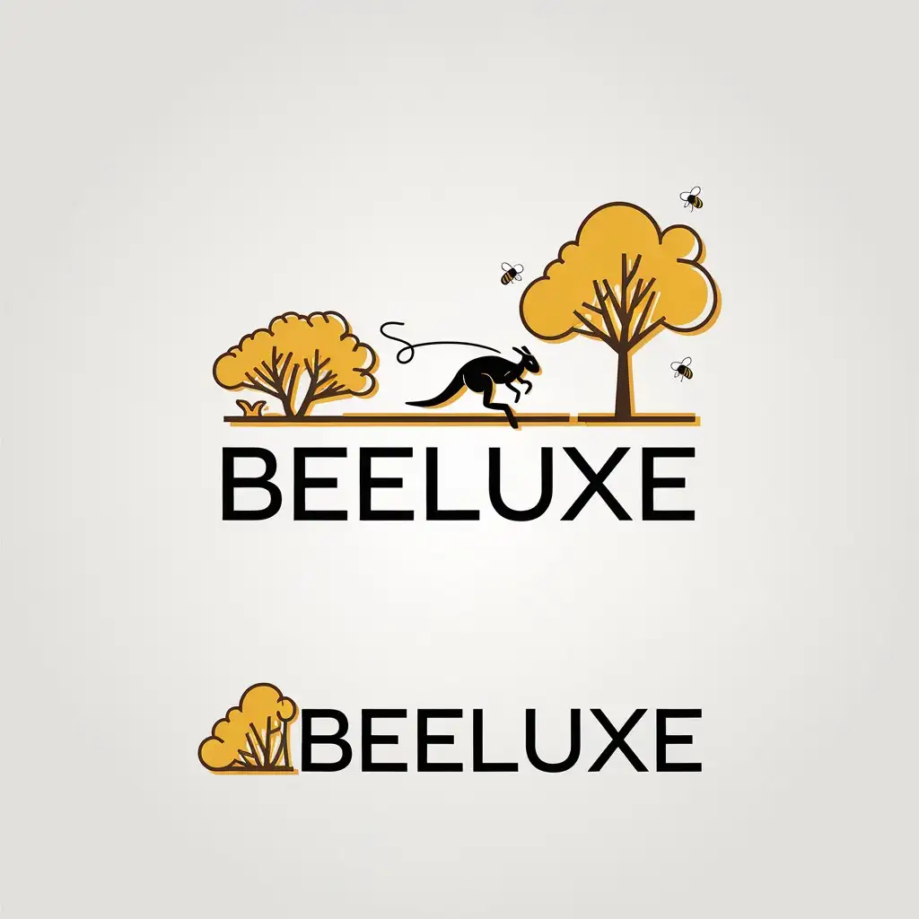 LOGO Design for Beeluxe Modern Beekeeping Logo with Yellow and Black Color Scheme Featuring a Kangaroo and Bees