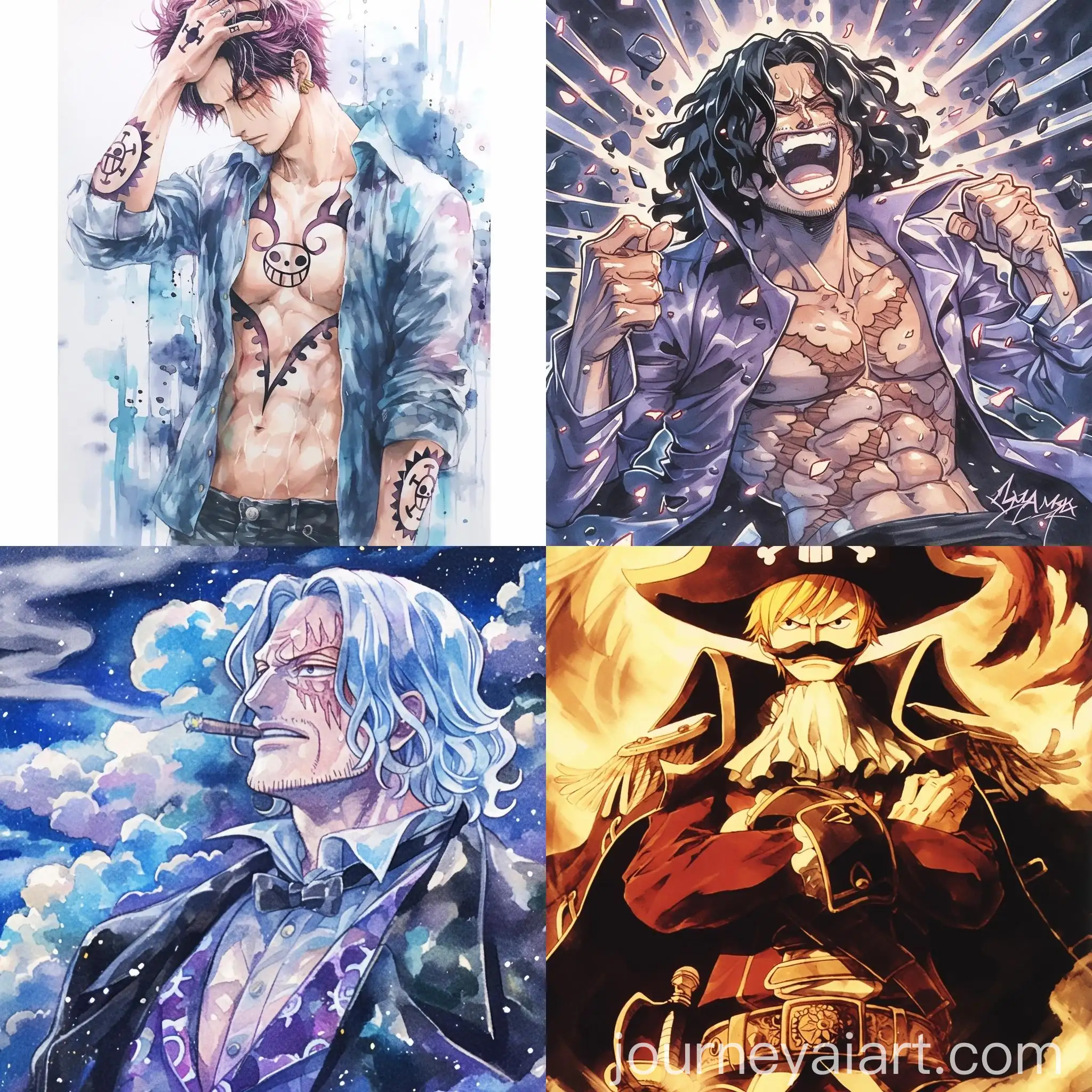 Watercolor-Manga-Pirate-Character-in-Purple-Shirt-and-Dark-Skin