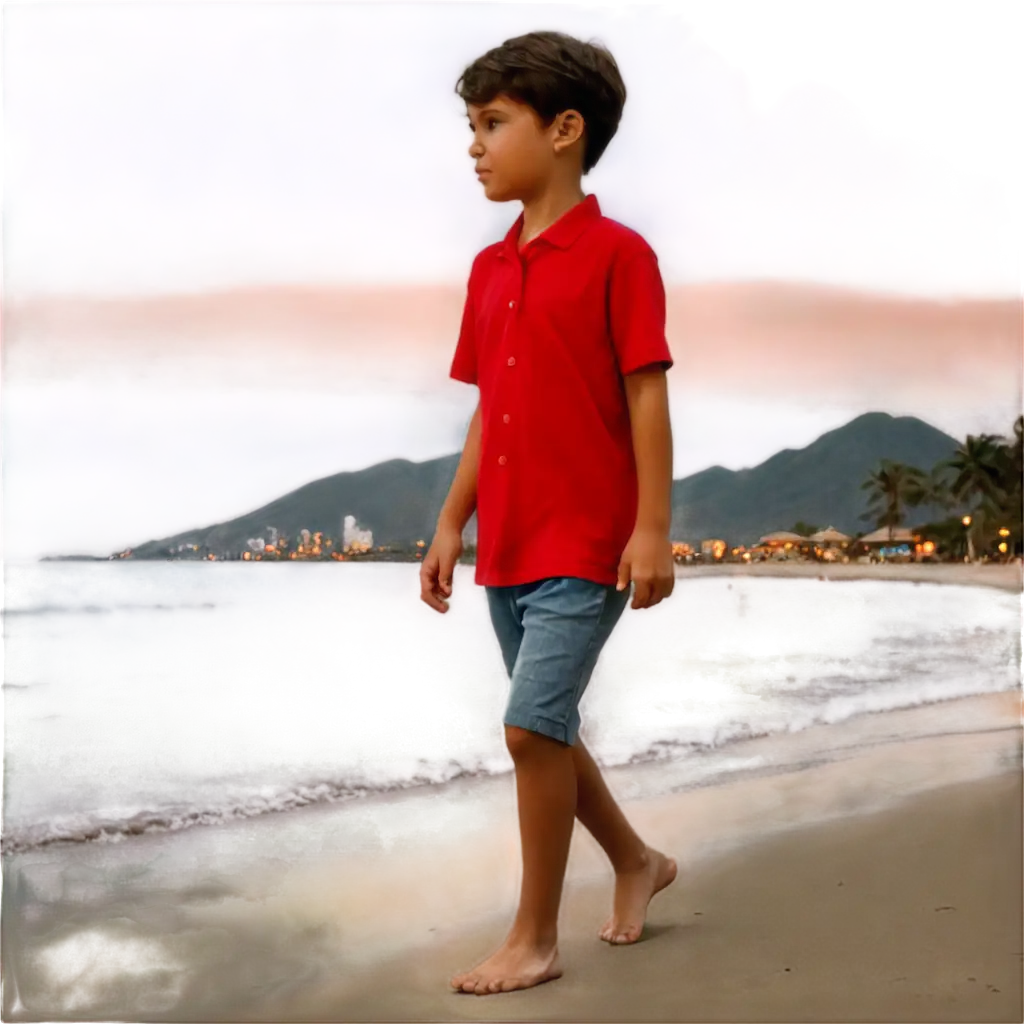 6YearOld-Boy-Walking-on-Santa-Marta-Beach-at-Sunset-PNG-Image