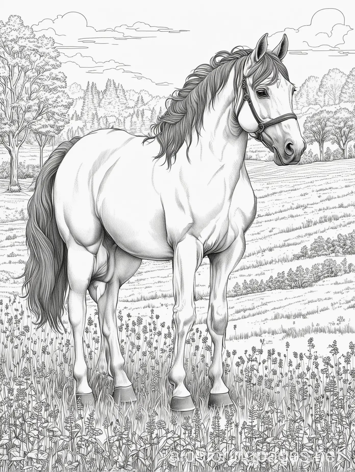 Simple-Black-and-White-Horse-Coloring-Page-for-Children