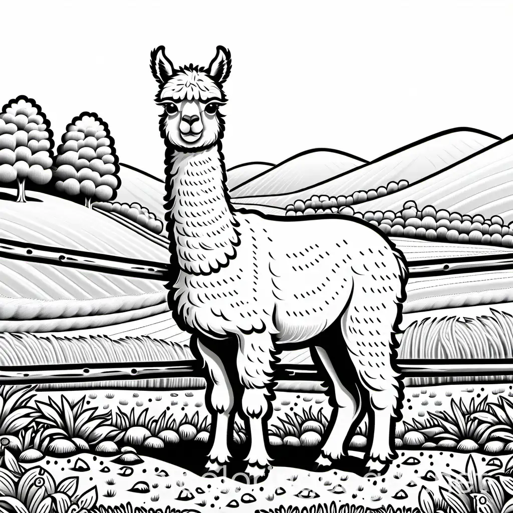 Alpaca-Farmer-Tending-to-Lama-Farm-Coloring-Page