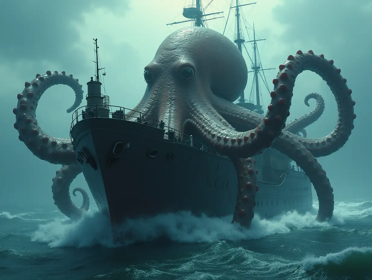 Gigantic Sea Monsters Octopus on a ship