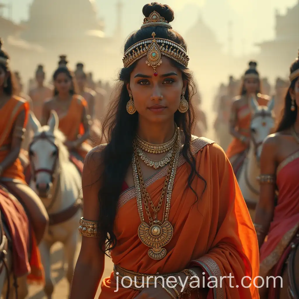 Hindu-Woman-Traveling-on-Chariot-Pulled-by-Humans