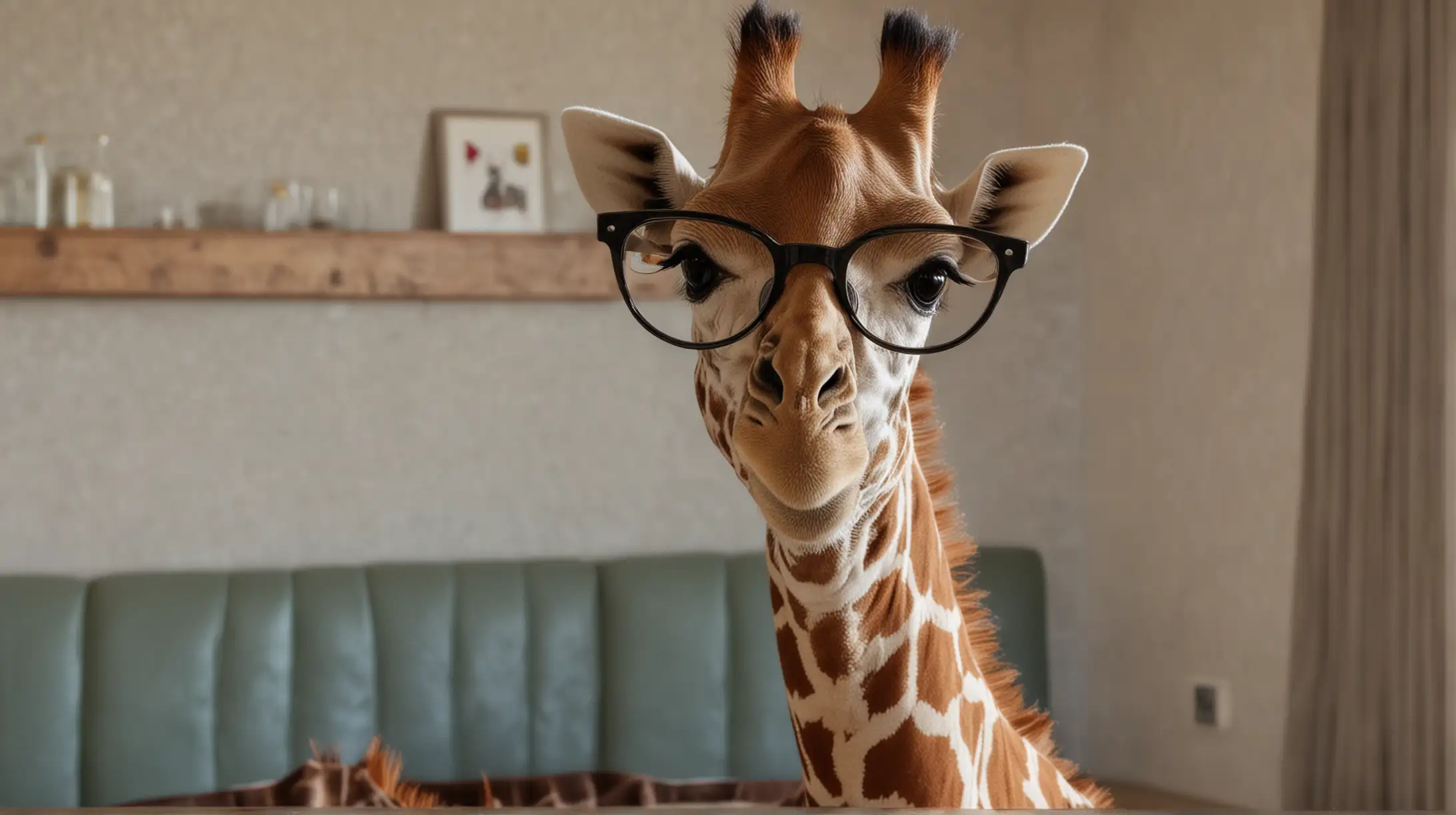 Baby Giraffe with Glasses on Tropical Island Resort