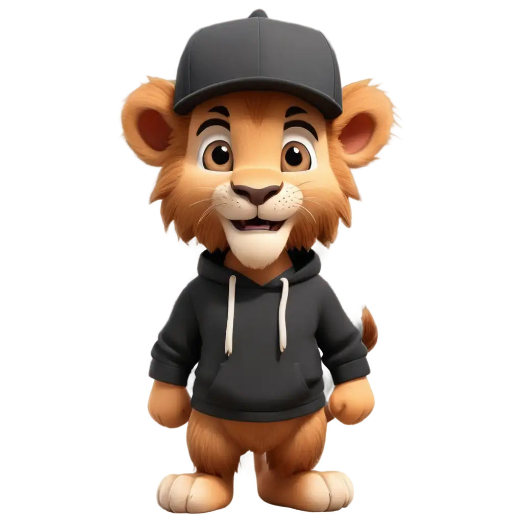 Cute-LION-cub-cartoon-PNG-Adorable-Character-Design-with-Black-Cap-and-Tshirt