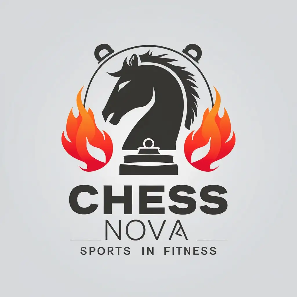 a vector logo design,with the text "Chess Nova", main symbol:Chess knight, fire and ring,complex,be used in Sports Fitness industry,clear background