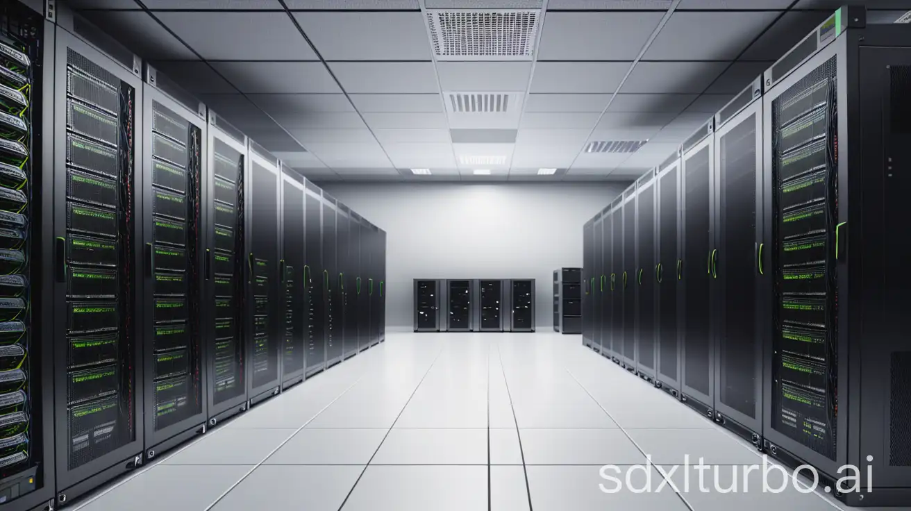 a picture of modern server room with many servers in it