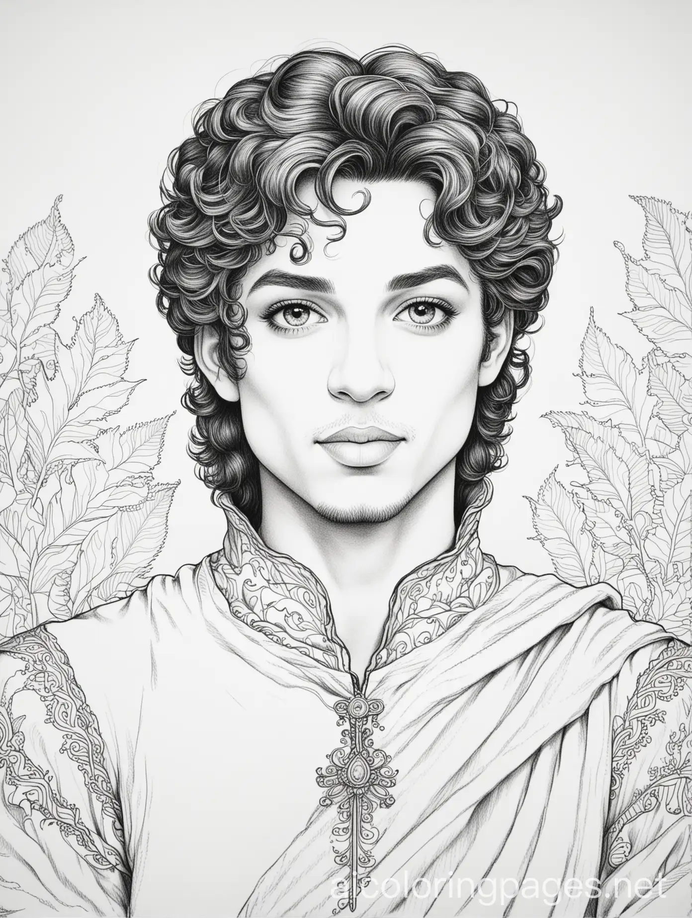 prince, fairytale, Coloring Page, black and white, line art, white background, Simplicity, Ample White Space., Coloring Page, black and white, line art, white background, Simplicity, Ample White Space. The background of the coloring page is plain white to make it easy for young children to color within the lines. The outlines of all the subjects are easy to distinguish, making it simple for kids to color without too much difficulty