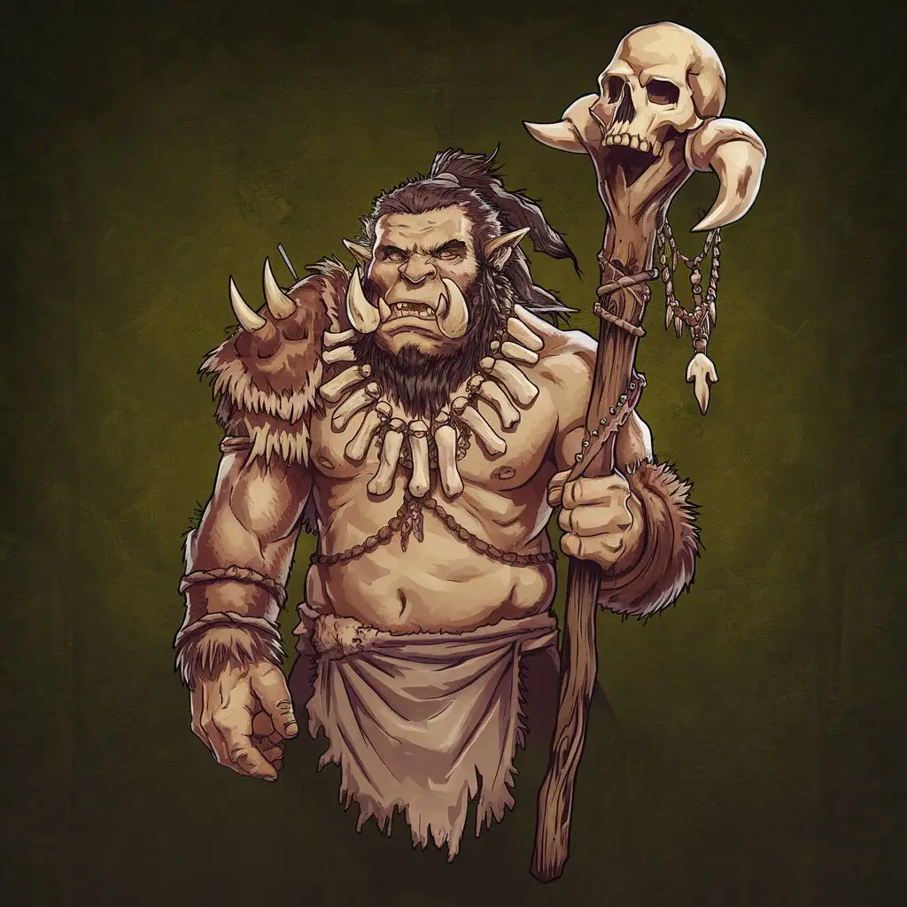 Fantasy Game Art Orc Faction Logo Crest with Tribal Shaman Shield and Bone Tusk Emblem