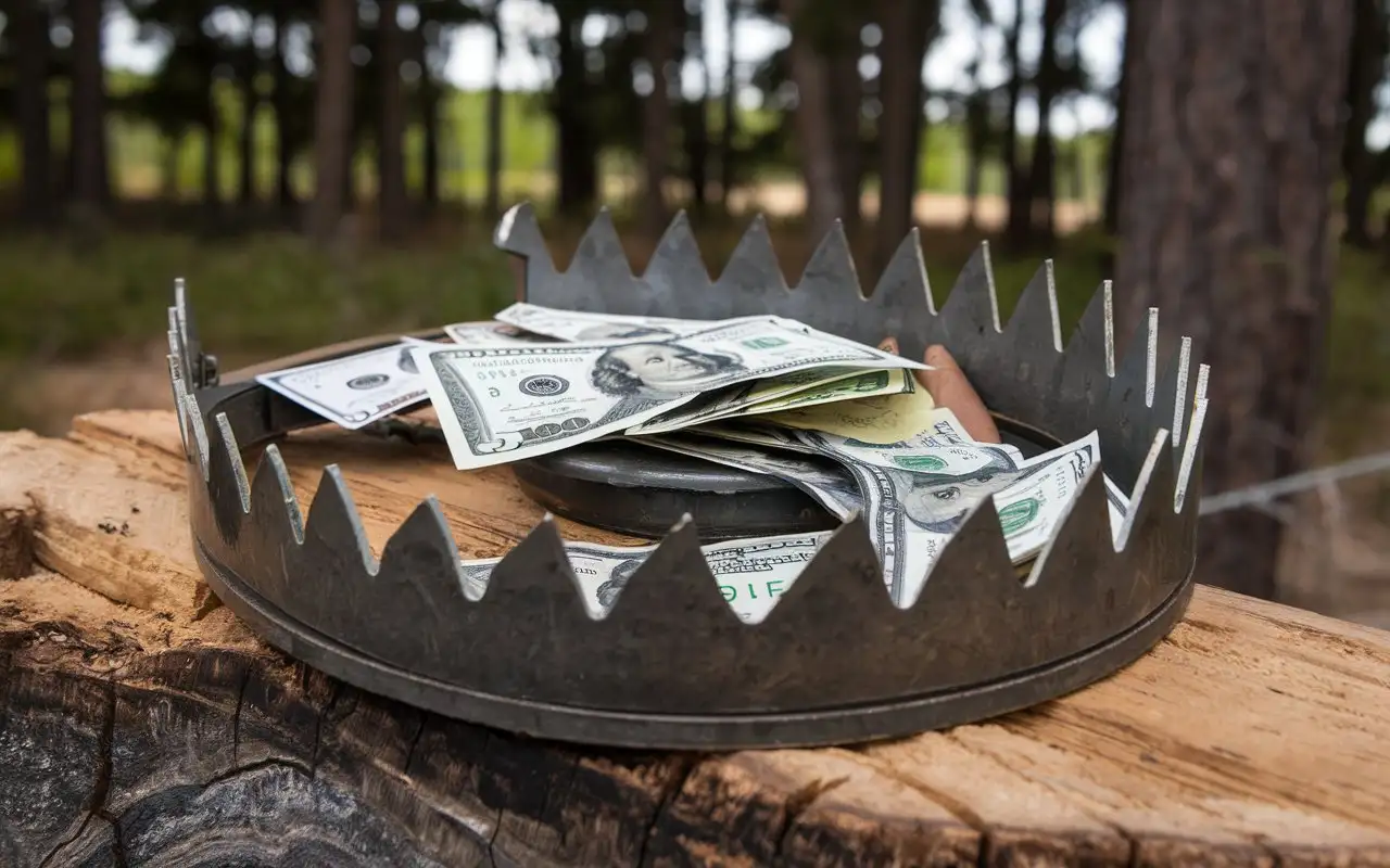 Bear-Trap-Made-from-Money-Bills-with-Open-Teeth