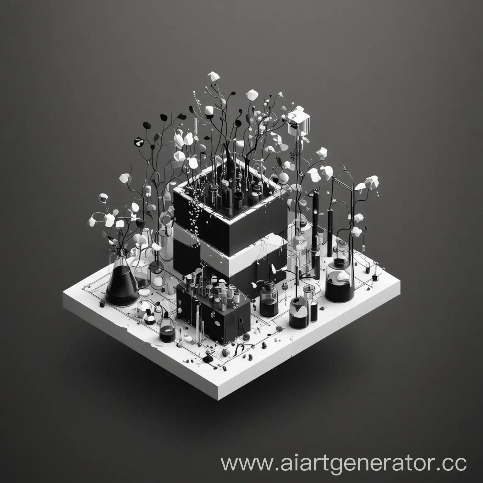 Minimalist-Biochemistry-Concept-in-Black-and-White-Isometric-Style