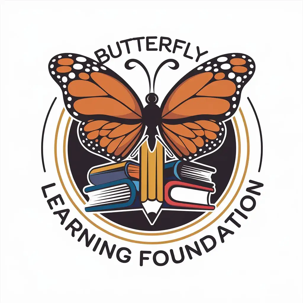 LOGO Design for Butterfly Learning Foundation Butterfly on Pencil with Books Symbolizing Education