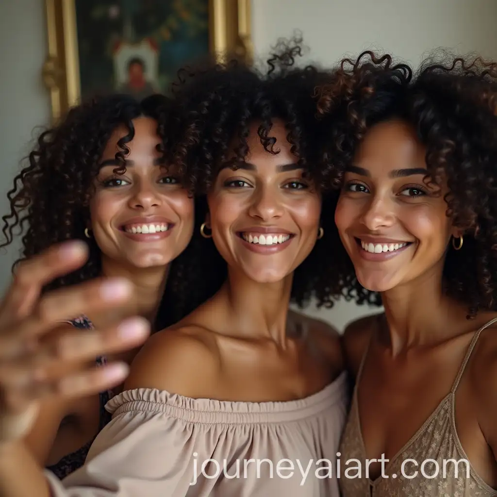 Three-Biracial-Sisters-Taking-a-Selfie-in-Casual-Setting