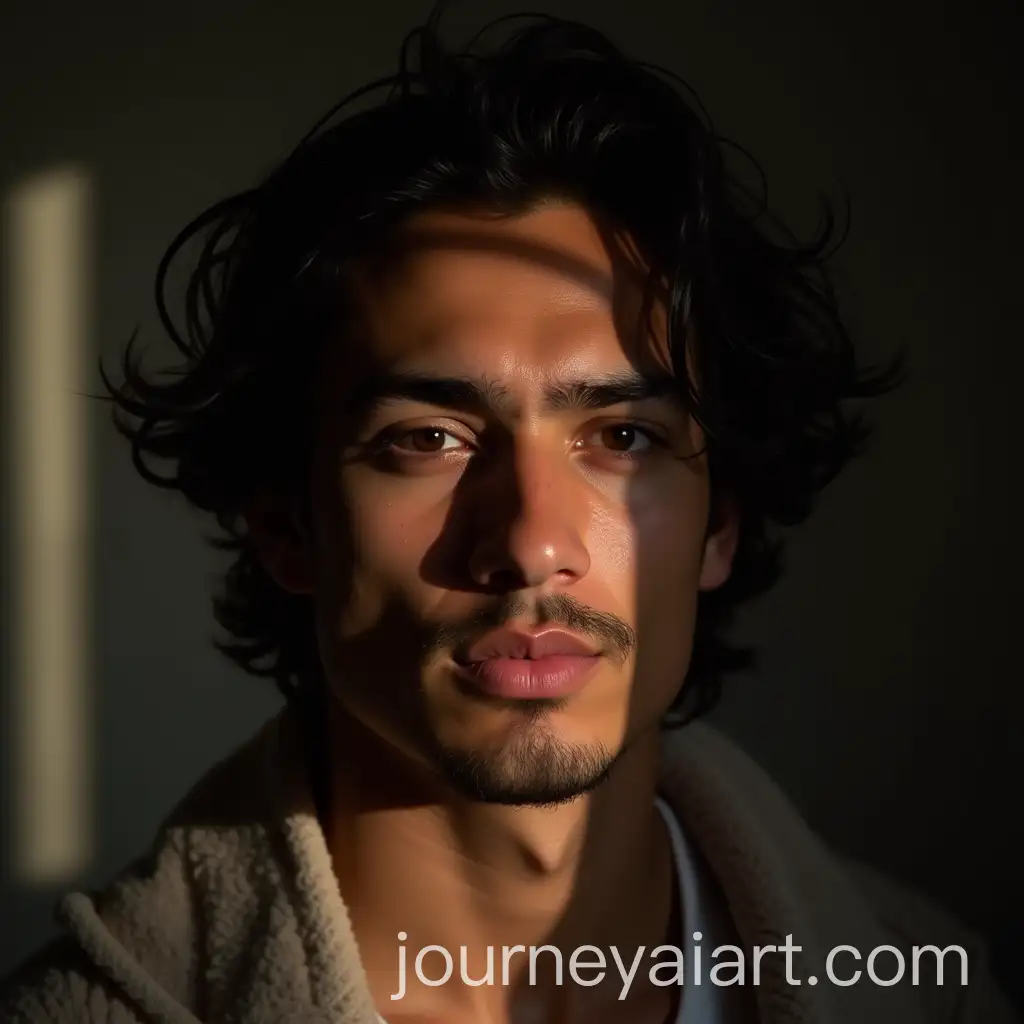 Portrait-of-a-Middle-Eastern-Man-with-Wavy-Hair-and-Accent-Lighting