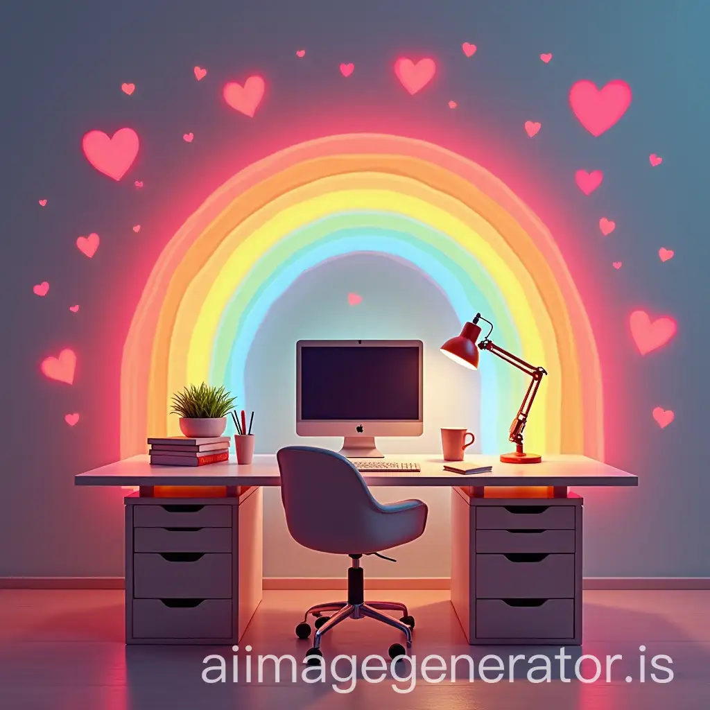 Desk ASAF on a background of hearts and a rainbow