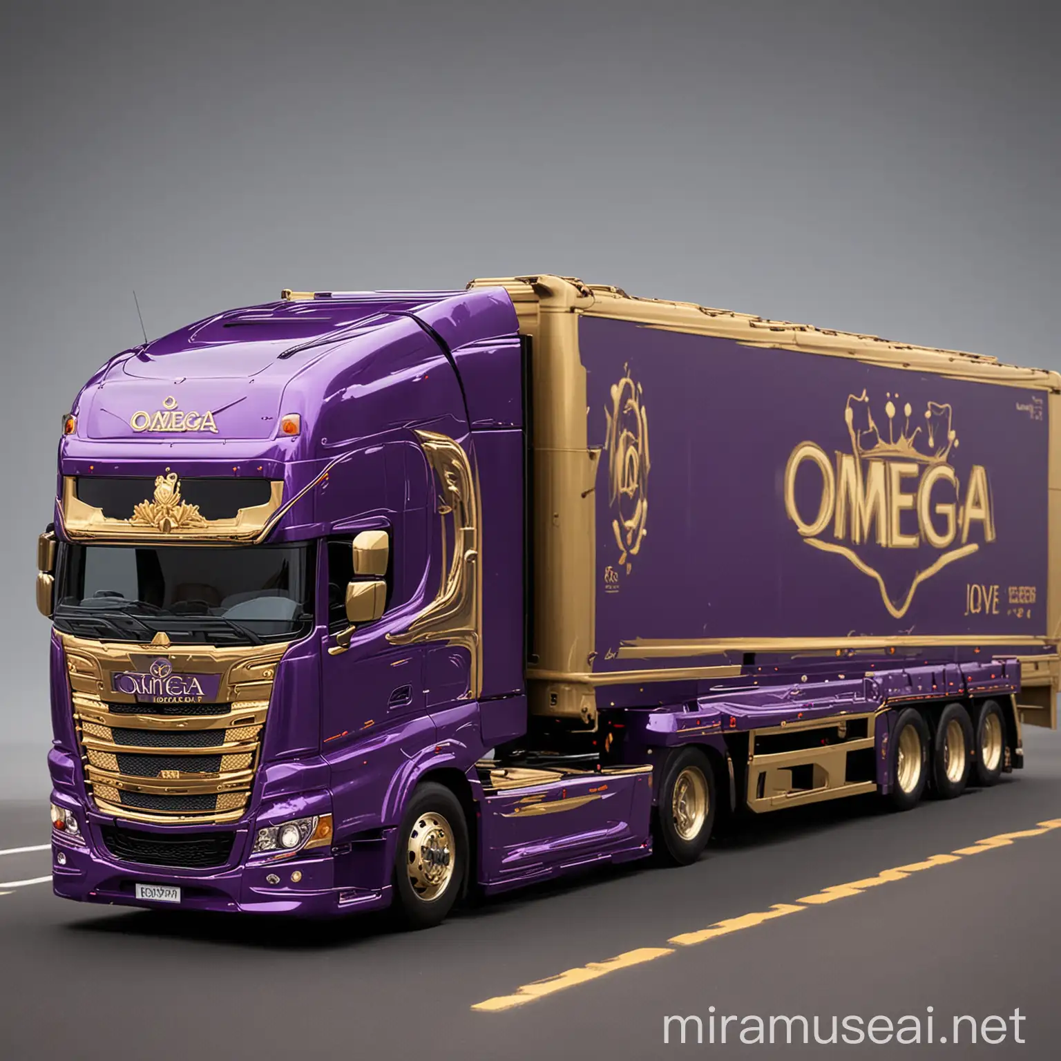 SemiTruck in Purple and Gold with Omega Sign and Crown