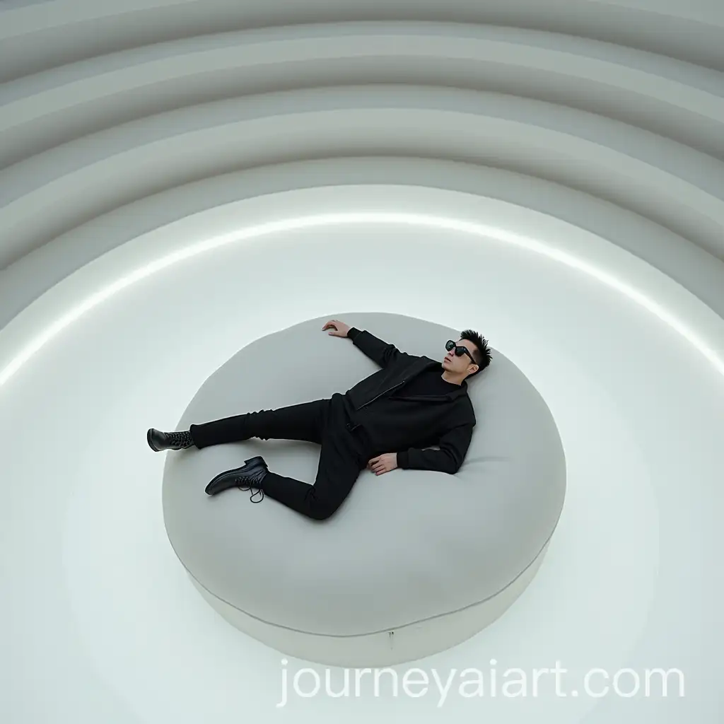 Asian-Man-Relaxing-in-Minimalist-Indoor-Space-with-Balenciaga-Sunglasses