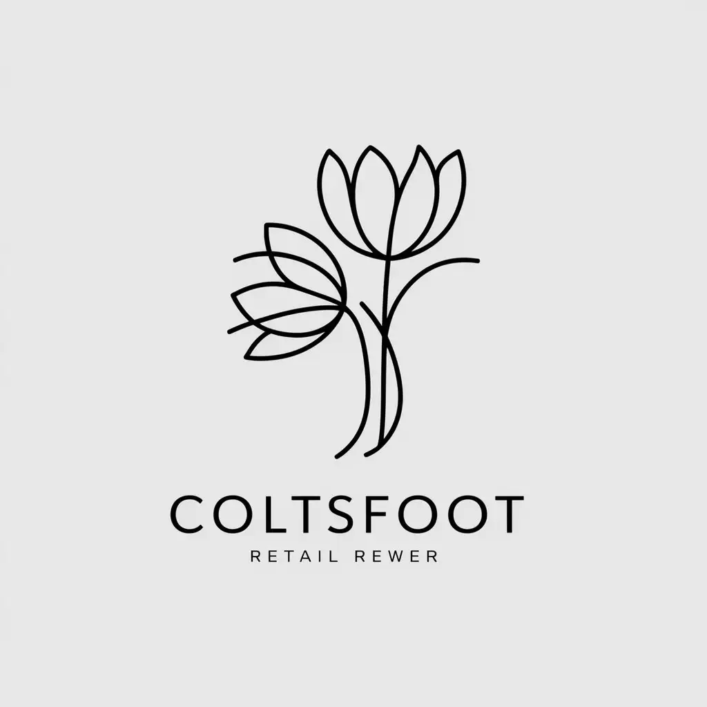 a logo design,with the text "Coltsfoot flower ink black and white thin curvy lines", main symbol:Coltsfoot,Minimalistic,be used in Retail industry,clear background