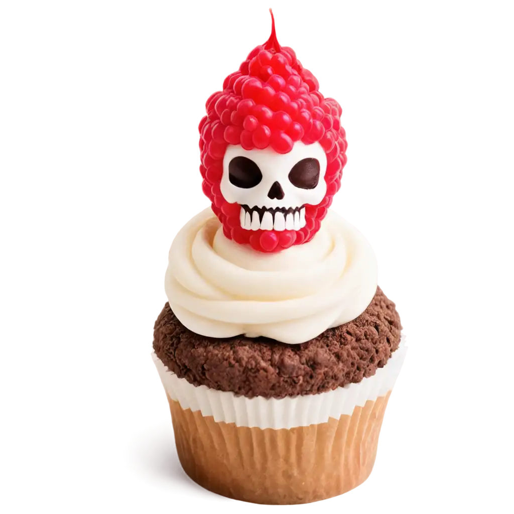 Two-SkullShaped-Raspberries-Atop-a-Cute-Cupcake-Creative-PNG-Image-for-Unique-Visual-Appeal