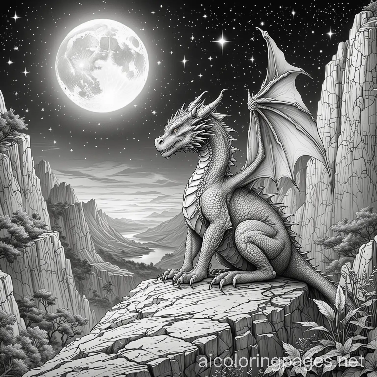 Dragon-Gazing-at-the-Moon-on-a-Cliff