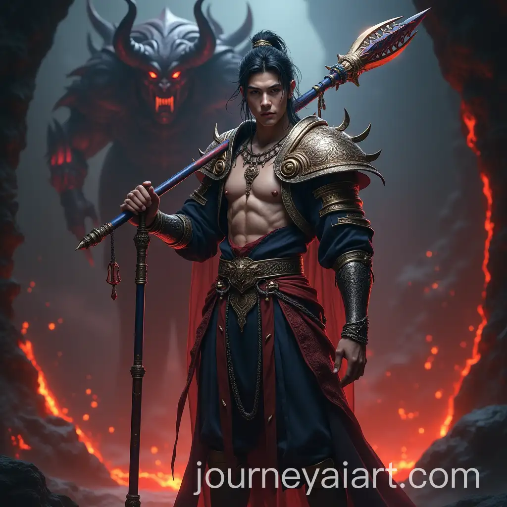 Detailed-CGI-Rendering-of-Korean-Male-Fantasy-Warrior-in-Mystical-Setting