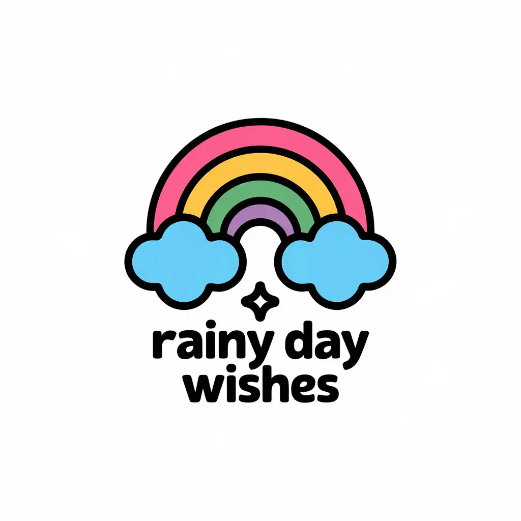 LOGO Design for Rainy Day Wishes Colorful Kawaii Magical Logo with Font on White Background