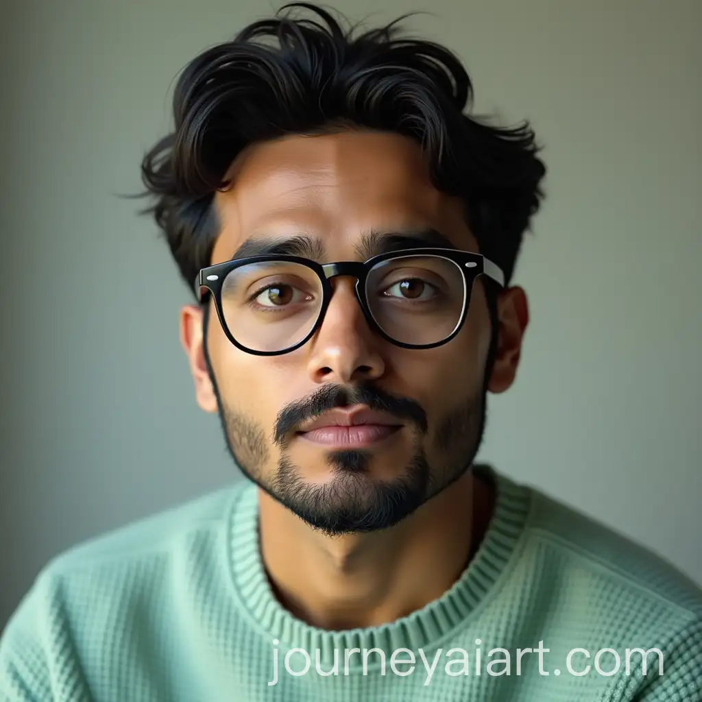 Photorealistic-Portrait-of-a-South-Asian-Man-in-Light-Green-Sweater-with-Glasses