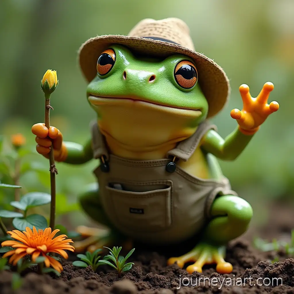 Frog-Dressed-as-aFrog-Gardener-Illustration-Gardener-in-a-Green-Landscape