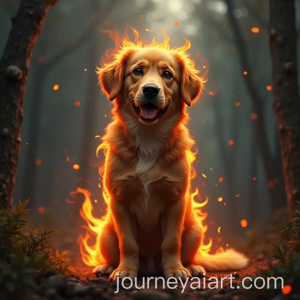 Comical-Dog-Surrounded-by-Fire-and-UFOs
