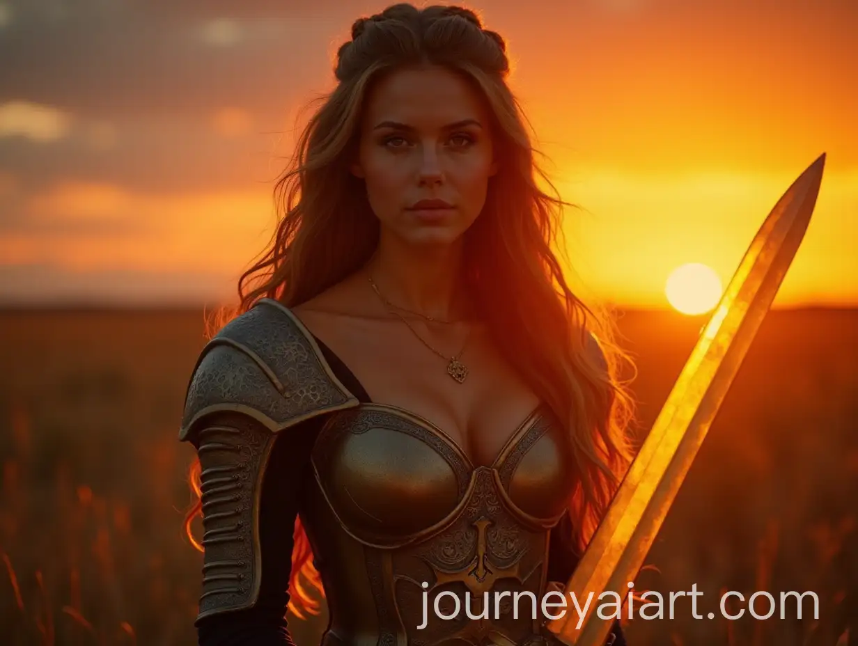 Viking-Goddess-of-Wealth-with-Glowing-Sword-at-Sunset