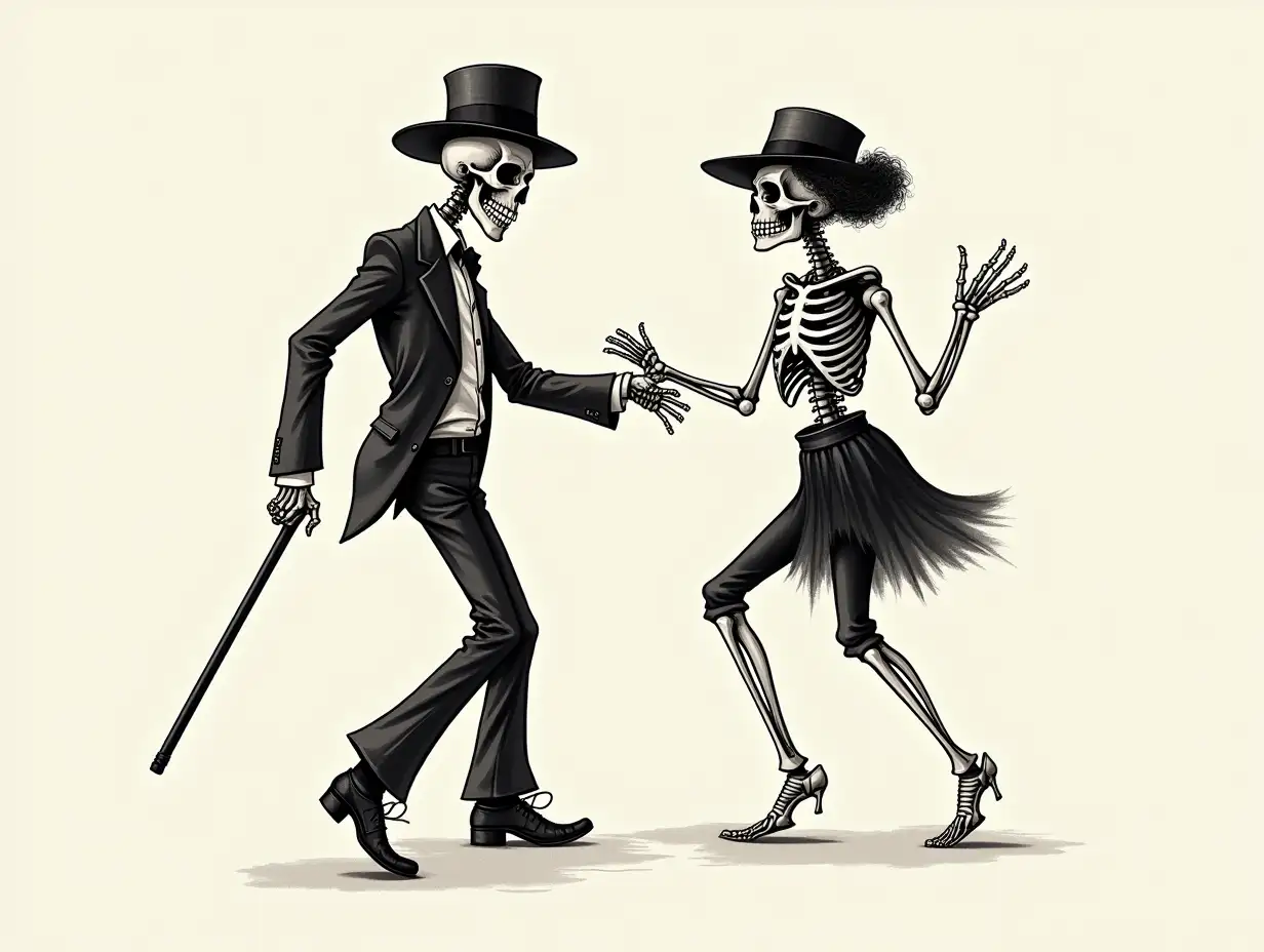 Playful Skeletons Tap Dancing in 1930s Style