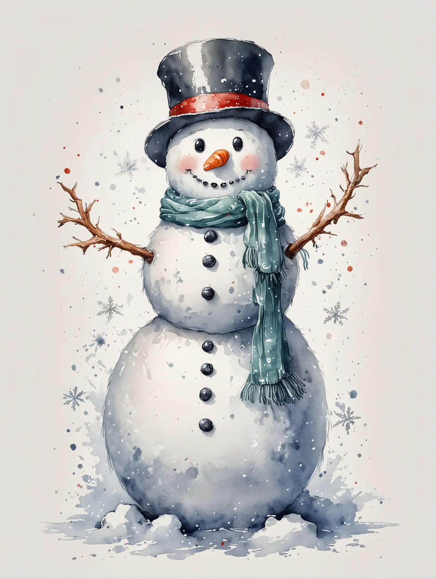 Snowman-on-a-Snowy-New-Years-Day-Watercolor-Illustration