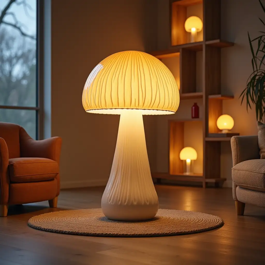 big mushroom lamp in modern room