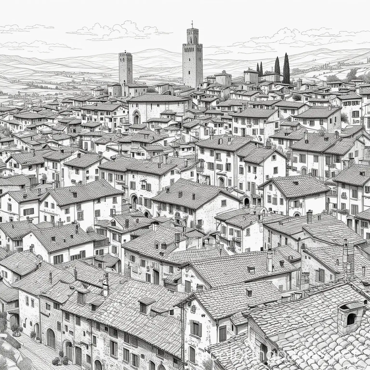 Terracotta-Roofs-of-San-Gimignano-Cityscape-Coloring-Page